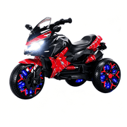 12V Kids Ride On Motorcycle Electric Battery Powered 3-Wheel Motorcycle for Kids, twist-grip throttle, Music & Wireless Connection, Luminous Wheels, PU Seat,Special spider web color, 66LB Capacity