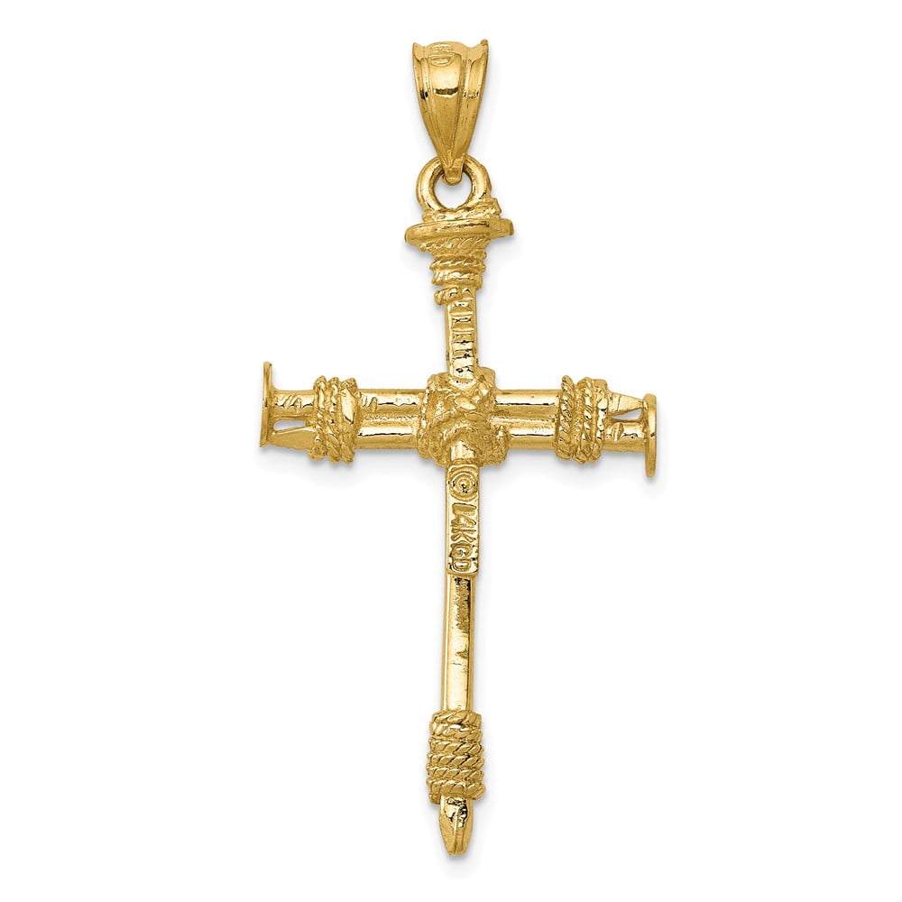 14k Yellow Gold Polished Nail Cross Pendant