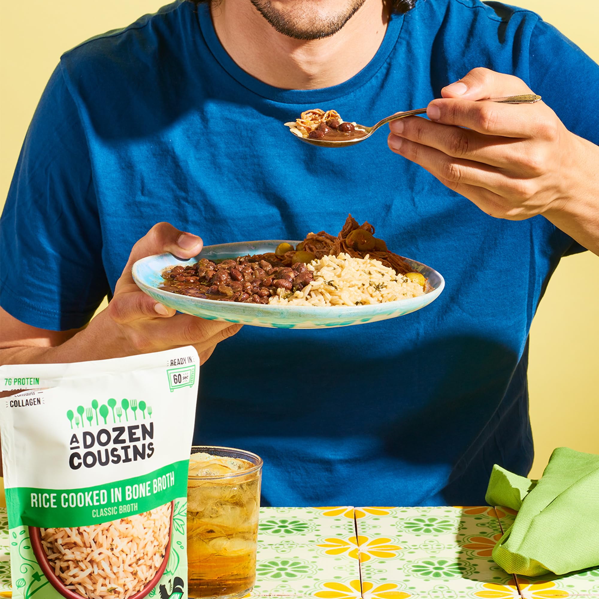A Dozen Cousins Rice Cooked in Bone Broth Microwaveable Rice Packets | 7g Protein | Contains Collagen (Classic Chicken Broth, 6 Pack)