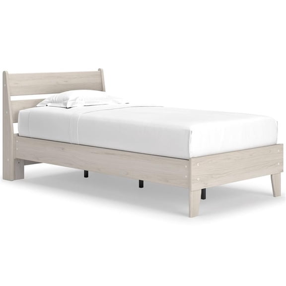Home Square Twin Size Platform Bed with Low Profile Open Slat Headboard in Beige