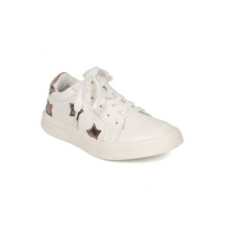 New Girl Little Wild Diva Andy-04 PU Two Tone Stars Round Toe Lace Up Sneaker
