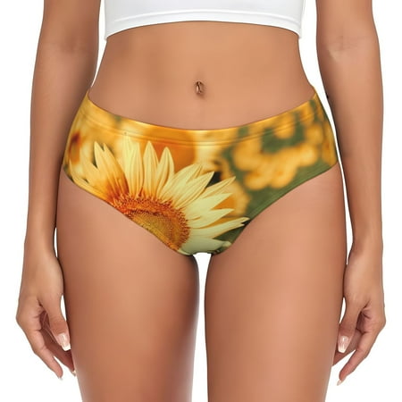 Sikiie Golden Sunflower In Field Women s High Waisted Cotton Underwear Soft Breathable Panties Stretch Briefs Seamless Ladies Panties-Medium