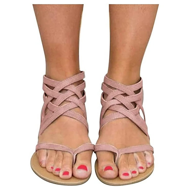 DPTALR Ladies Flat Sandals Zipper Open Toe Slippers Roman Shoes Summer  Beach Sandals