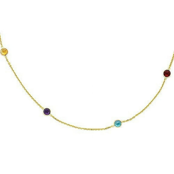 JewelStop 14K Yellow Gold Multi Color Round Faceted Semi Precious Station Stones Chain Link - 18 Inches