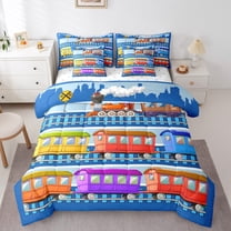 Feelyou Kid Cartoon Train Bedding Comforter Set 7pcs, Boys Construction Truck Queen Bedding Sets, Tractor Machinery Queen Sheet Sets, Microfiber Bedroom Decor