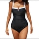 thumbnail image 3 of Trajes de Baño de una Pieza para Mujer, con Bloques de Color, Adelgazantes, Control de Abdomen, Traje de Baño de Cobertura en V. Negro L, 3 of 9