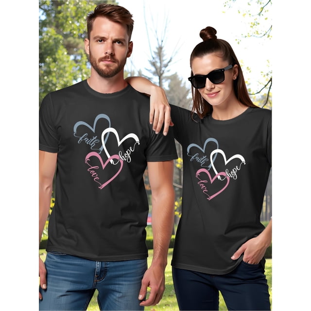 Camisetas de San Valentín para él y para ella en pareja: cuello redondo informal, mezcla de algodón 100 % con estampado de corazones, ligeramente elásticas, lavables a máquina, perfectas para el veran