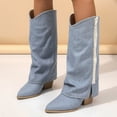 thumbnail image 2 of B91xZ Women's Mid-Calf Winter Snow Boots Chunky Heel Pointed Toe Slouch Riding Boots,Light Blue 7, 2 of 4