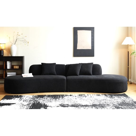 US Pride Furniture 132.3 inch Large Size Elegant Half Moon Design Curved 6-Seat Sofa with High-Density Foam Filled Black