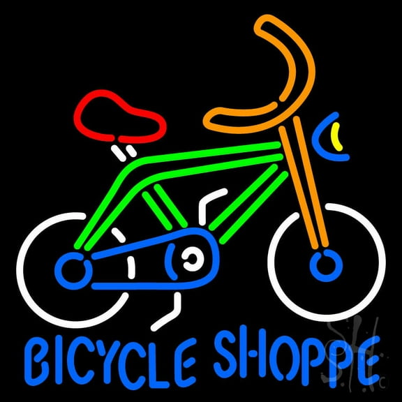 Bicycle Shoppe LED Neon Sign 24 x 24 - inches, Clear Edge Cut Acrylic Backing, with Dimmer - Bright and Premium built indoor LED Neon Sign for automotive store, and mall.