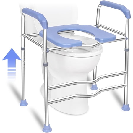 Raised Toilet Seat with Handles and Large Seat, Up to 400lbs Commode Chair for Toilet, Handicap Toilet Seat with Handles for Seniors and Pregnant, Widen for Fit Any Toilet