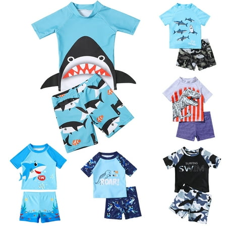 

GYRATEDREAM Boys Two Piece Rash Guard Swimsuits Kids Short Sleeve Sunsuit Swimwear Sets 1-5 Years