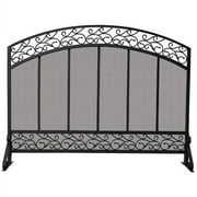 Uniflame #S-1324 Black Wrought Iron Single Panel Fire Screen w/ Hammered Copper top Trim