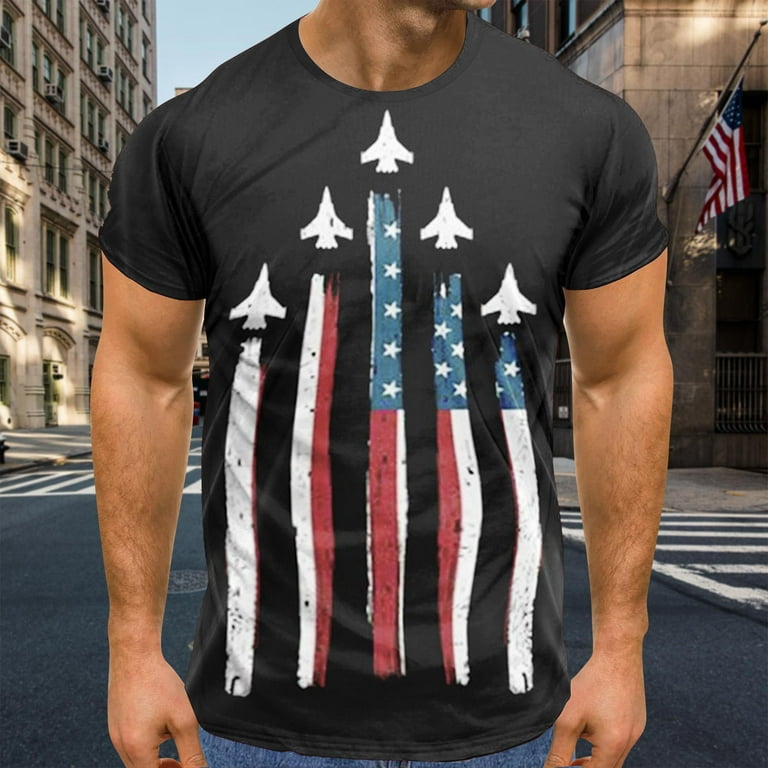 YUHAOTIN July 4 Mens T-Shirts Cotton Fitted Mens Summer Independence Day  Flag Digital 3D Printing Soft and Comfortable T Shirt with Round Neck and
