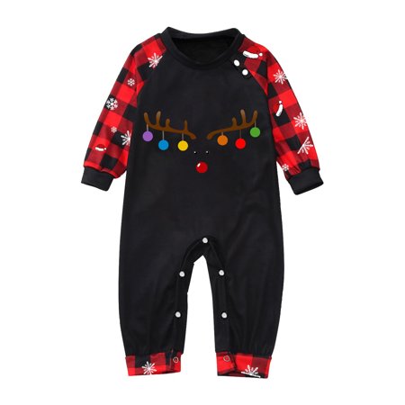 

Christmas Gifts Baby Sleepwear for Christmas Family Matching Pajamas Cute Big Headed Deer Print Pjs Plaid Long Sleeve Tops And Pants Soft Casusal Holiday Sleepwear Polyester Black 90