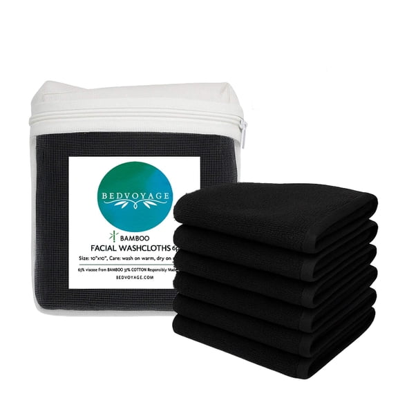 Bamboo Facial Washcloths - Viscose from Bamboo   Cotton - 6pk - Black