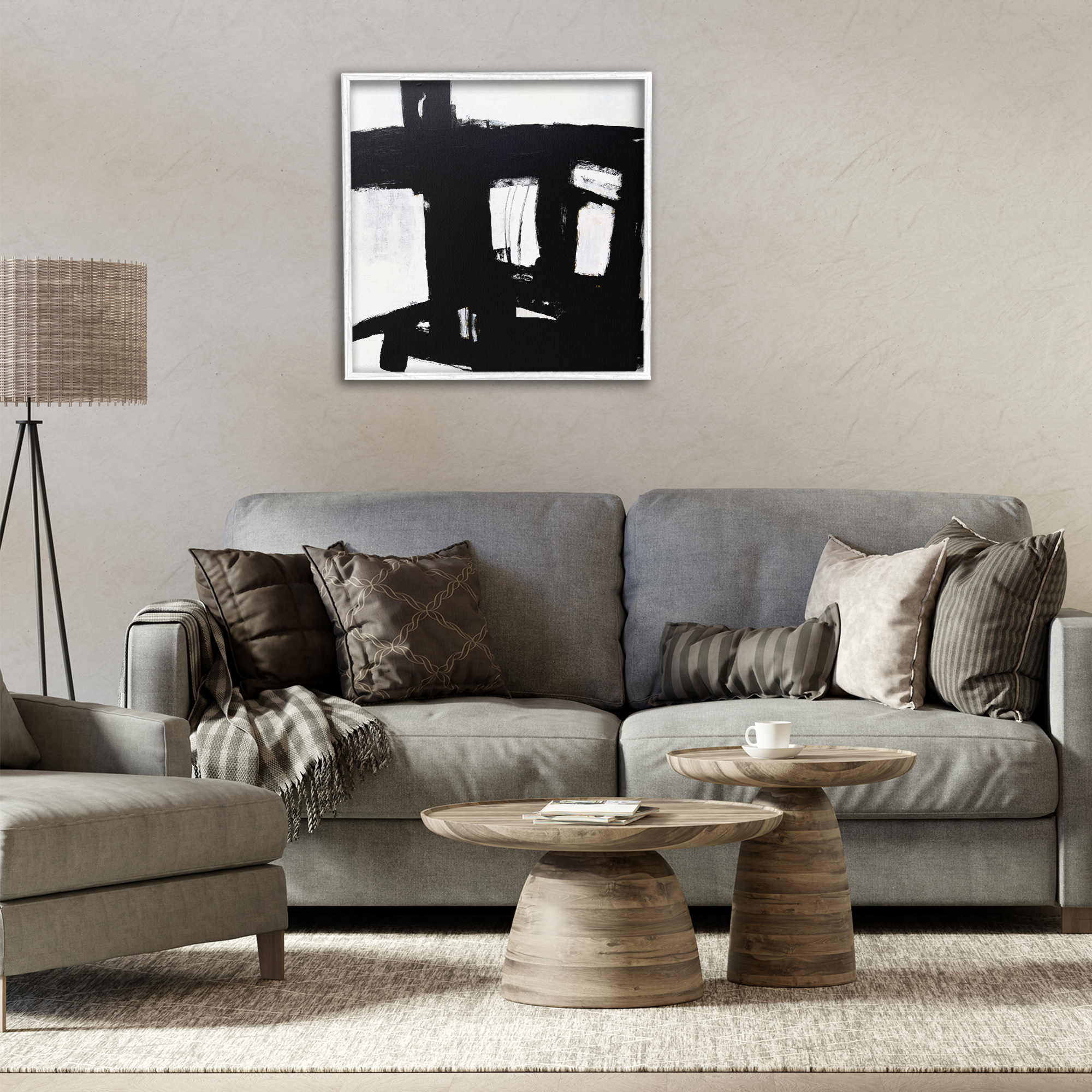 Stupell Industries Industrial Black Streaks Abstract Painting White Framed Art Print Wall Art, 24 x 24