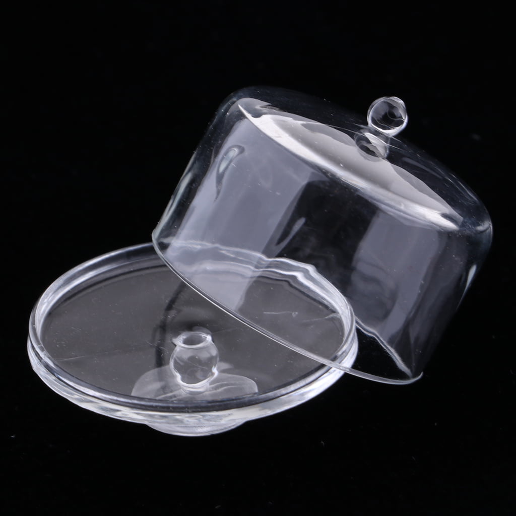 1/12 Miniature Dollhouse Clear Cake Plate Tray w/ Lid Tableware Accessories 