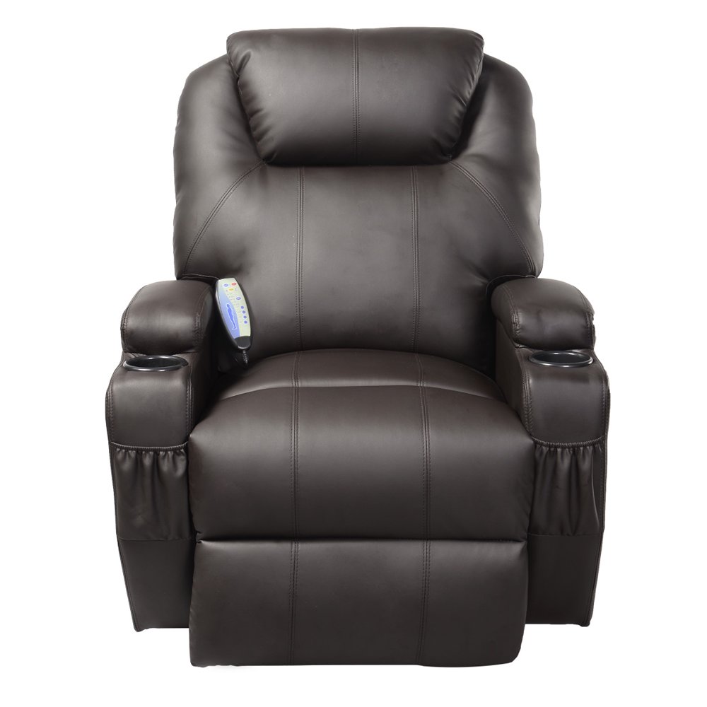 Goplus Ergonomic Deluxe Massage Recliner Sofa Chair Lounge Executive Heated w/ Control (Brown 