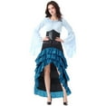 thumbnail image 2 of TFEOQRY Women's 3Pcs Renaissance Pirate Outfit Set with Ruffled Top Corset Belted High Low Ruffle Skirt Outfit Blue, 2 of 4