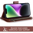 thumbnail image 4 of Phone Case for iPhone 14 6.1 inch Wallet Cover with Tempered Glass Screen Protector and Flower Leather Flip Credit Card Holder Stand Cell iPhone14 5G i i-Phone i14 iPhone14case Women Men Brown, 4 of 8