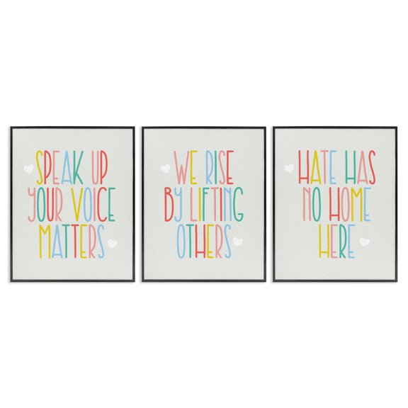 Stupell Industries Contemporary Hate Has No Home Phrases Inspirational Quotes Black 3pc Framed Giclee Art Set, 11 x 14 each, by Lil' Rue