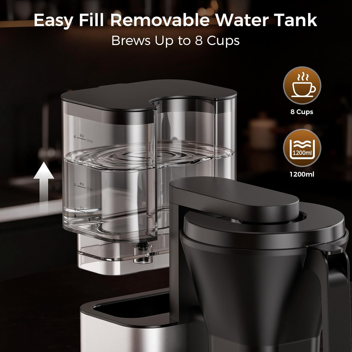 8 Cup Coffee Maker Machine with Pour Over, Cold Brew, 40 Min Keep Warm & Removable Water Tank