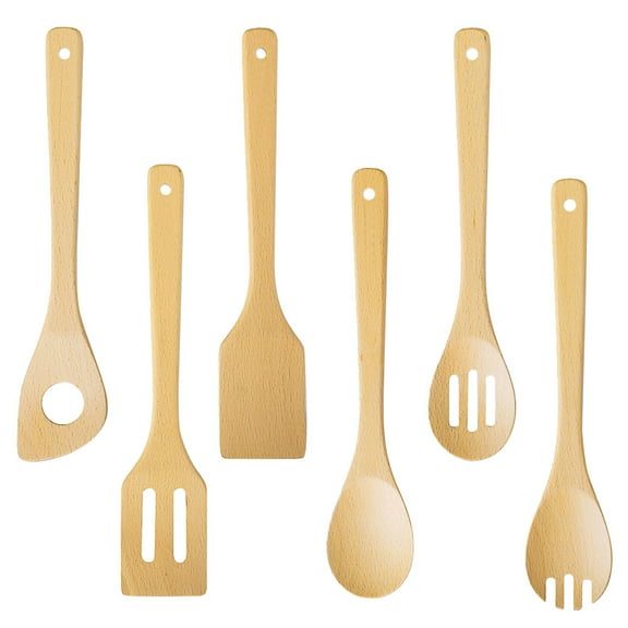 CATIEBYE 6Pcs Beige Kitchen Spatula Set Wood Spoons and Spatulas for Cooking and Serving Home Users