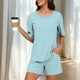 thumbnail image 2 of Dianli Everyday Loungewear Summer Pajamas Solid Color Short Sleeve Pajama Set Round Neck Top With Pants Lightweight Breathable Cotton Blend Elastic Waist Women's Home Sleepwear, 2 of 8