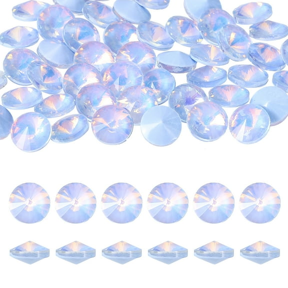 Uxcell 100 Pcs Pointed Back Rhinestones, 6mm Round Faceted Crystal Rivoli Rhinestone, Glass Cabochon Cubic Zirconia Stone Gemstone for Nails Arts Clothes DIY Decoration, Light Blue