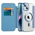 thumbnail image 2 of Mantto Wallet Case for iPhone 14,Compatible with Magsafe Charging,Luxury PU Leather Plating Shockproof Magnetic Flip RFID Blocking Card Slots Phone Case with Anti-scratch Lens Film,Blue, 2 of 13
