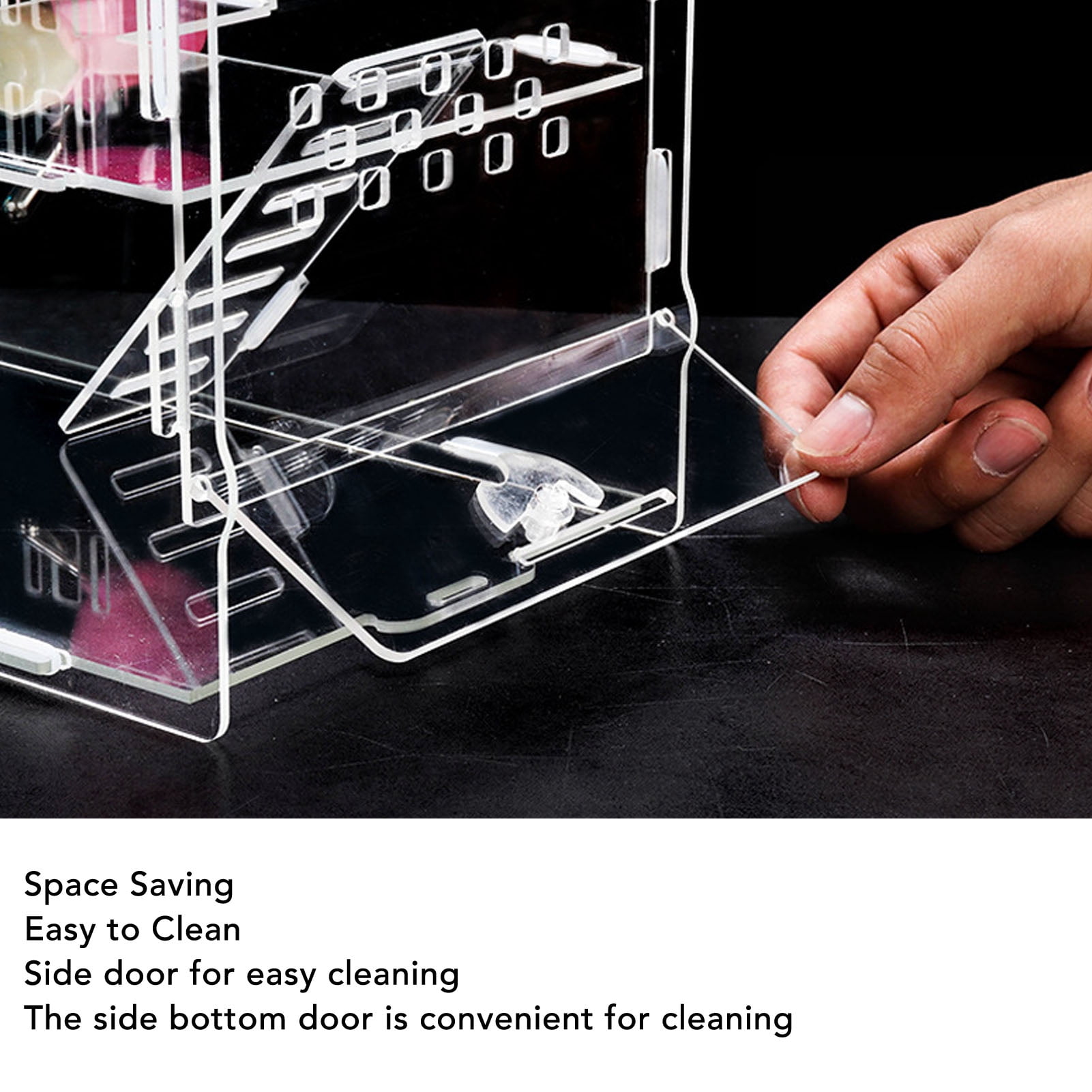 Riousery Small Hamster House Acrylic Transparent Cage with Silent Running Wheel Space Saving Portable Multifunctional Habitat for Small Pets (12.6 inches / 32 cm)
