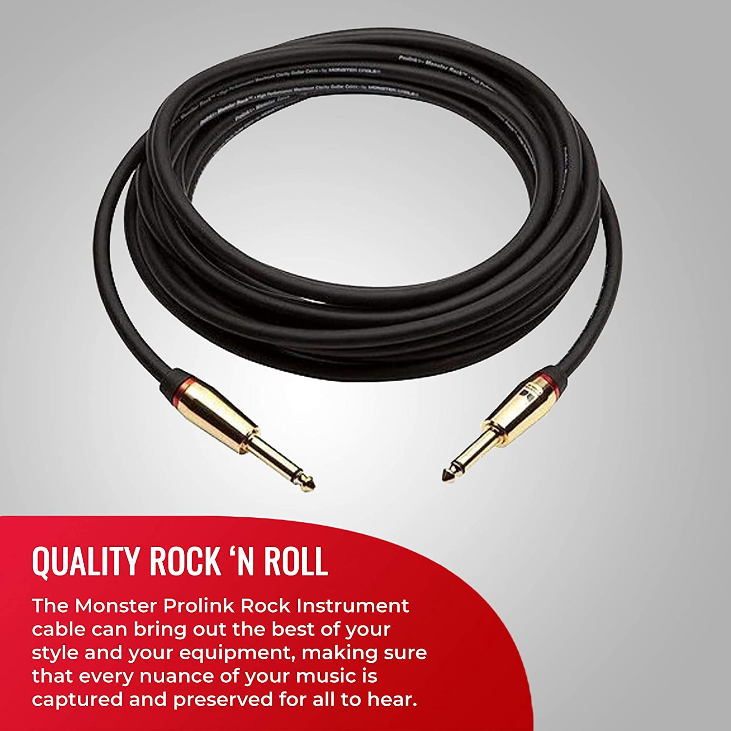 Monster 600625-00 Prolink Rock 1/4" Instrument Cable. 3 ft - Straight to Straight