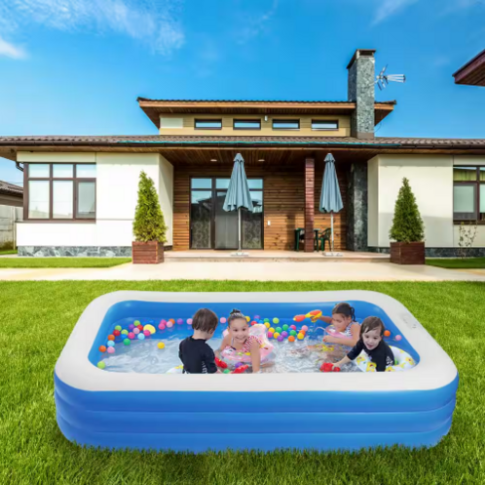10 ft. x 6 ft. Rectangular Inflatable Swimming Pool, Above Ground PVC Outdoor Pool, Blue