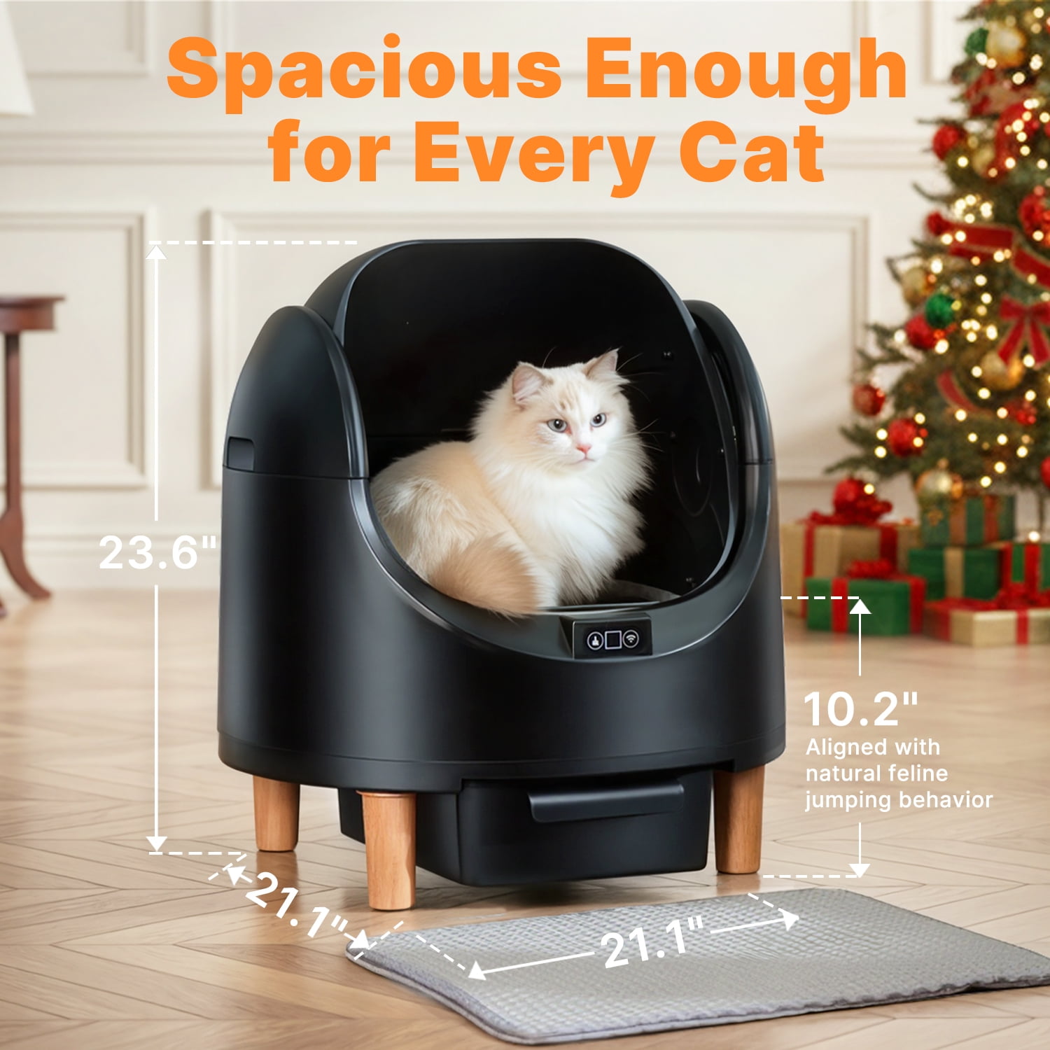 Self Cleaning Cat Litter Box, Open-Top Large Automatic Cat Litter Box with APP Control, Odor-Free Waste Disposal, Black