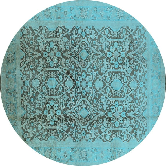 Ahgly Company Indoor Round Oriental Light Blue Traditional Area Rugs, 4' Round