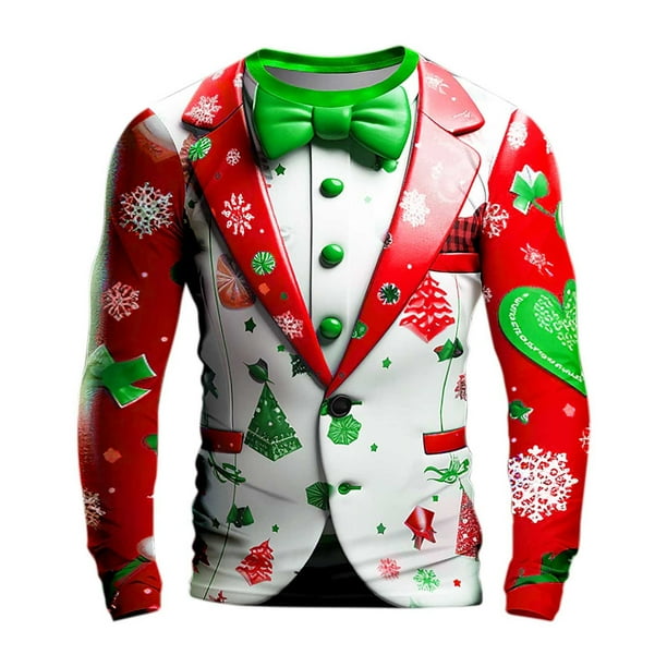 Playeras Para Gimnasio Para Hombre, Camiseta De Manga Larga Para Otoño E Invierno, Cuello Redondo, Estampado Completo, Ambiente Festivo, Celebración
