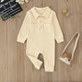 thumbnail image 2 of Baby Boy Rompers Boys Girls Solid Color Long Sleeve Romper Jumpsuit Clothes Onesies Boy Beige 12 Months-18 Months, 2 of 7