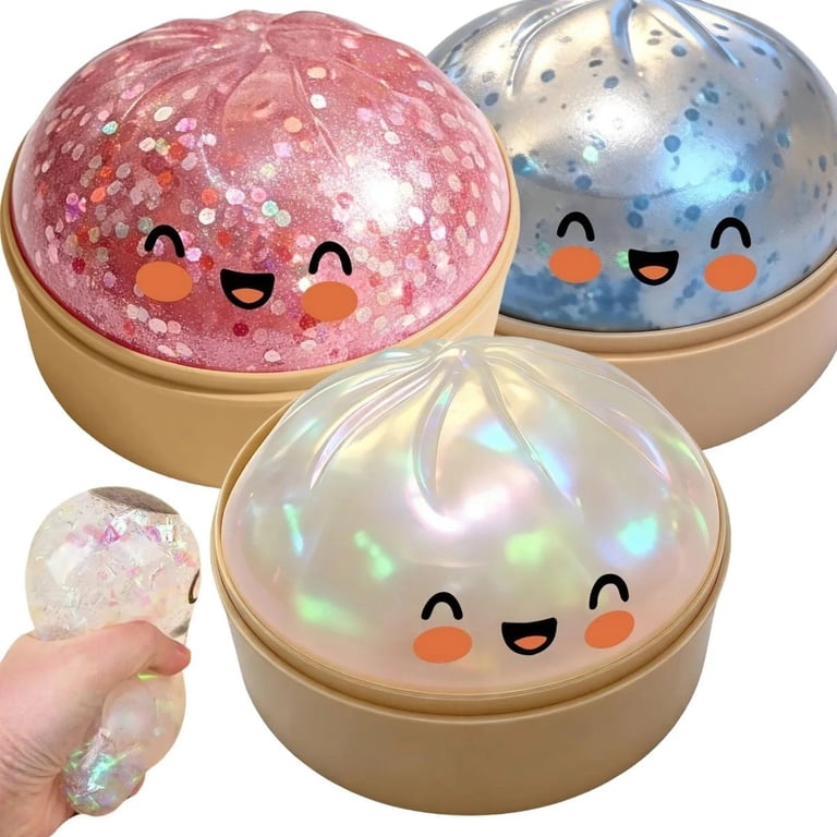 Dumplings Squishies Arc-en-ciel Pailletés – Jouet Sensoriel Anti-stress Avec Visage Et Cuiseur Vapeur – Idéal Pour Adulte Et Enfant – Cadeau Fun