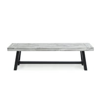 Noble House Bennett Indoor Farmhouse Acacia Wood Dining Bench, Sandblast Light Grey, Black Rustic Metal