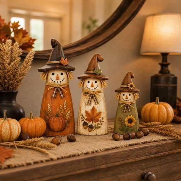 Vintage Wooden Scarecrow Fall Decor Set, Fall Tiered Tray & Mantel Decor Sets, Cute Rustic Standing Autumn Tabletop Statues, Farmhouse Home Decor Gifts for Thanksgiving Holidays