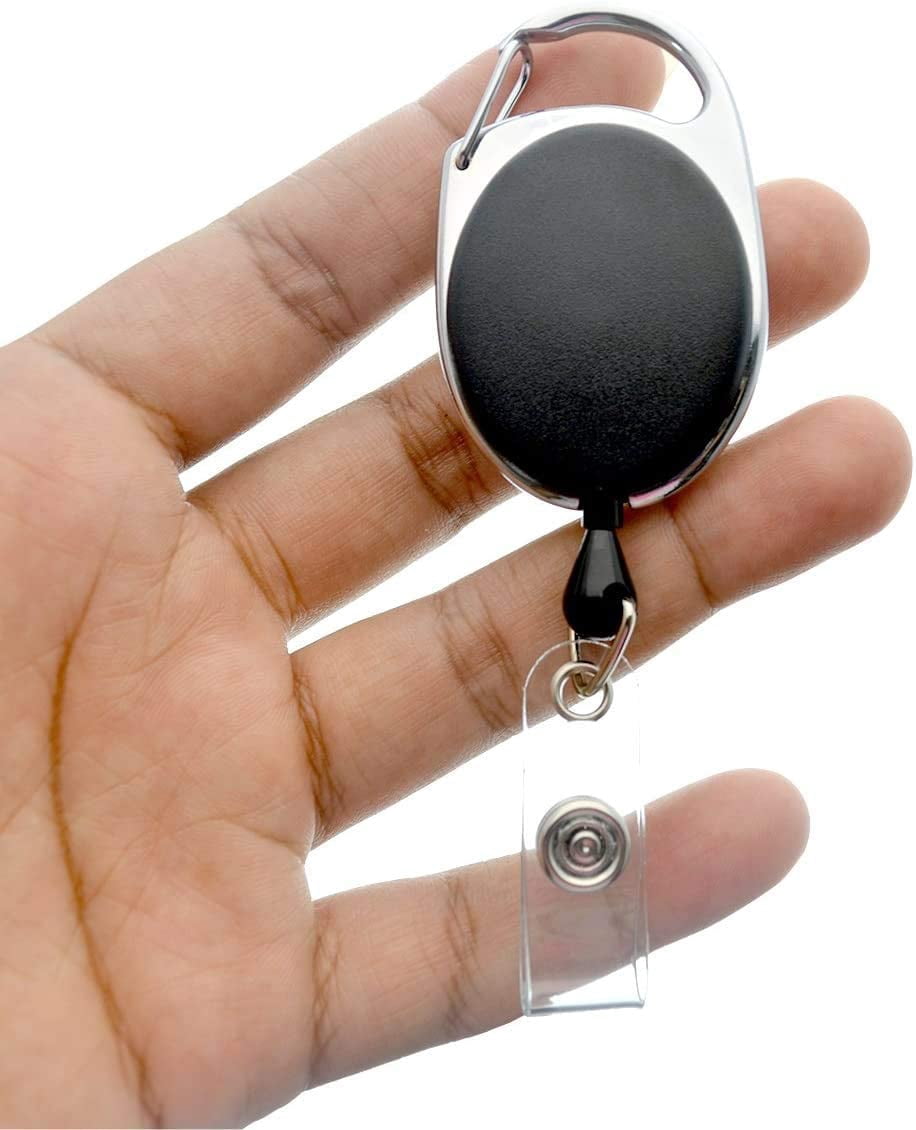 2 Pack - Specialist ID Premium Retractable Badge Reels with Carabiner Belt Loop Clip and ID Holder Strap by Specialist ID (Solid Black)