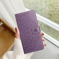 thumbnail image 5 of for iPhone 17 Floral Embossed Wallet Flip Case, with Card Slots Wrist Strap Kickstand Shockproof Full Body Protection Fashion Magnetic Closure Phone Cover for iPhone 17, Purple, 5 of 6