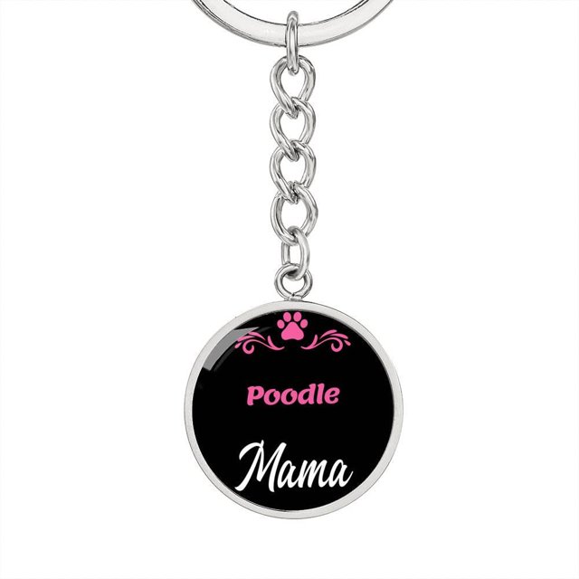 Dog Mom Keyring Poodle Mama Circle Keychain Stainless Steel or 18k Gold
