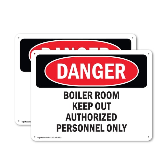 (2 Pack) Boiler Room Keep Authorized Personnel OSHA Danger Sign 10 Inch X 7 Inch Indoor / Outdoor Rust-Free Aluminum Metal Signs for Workplace, Workshop, and Construction Site, Made in