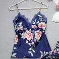 thumbnail image 2 of Women 2PCS Lingerie Floral Sling Lace Deep V-Neck Top Short Elastic Band Pants, 2 of 4