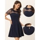 thumbnail image 2 of Vestido De Mujer Retro Con Cuello Peter Pan Y Mangas De Malla Azul Oscuro L, 2 of 5