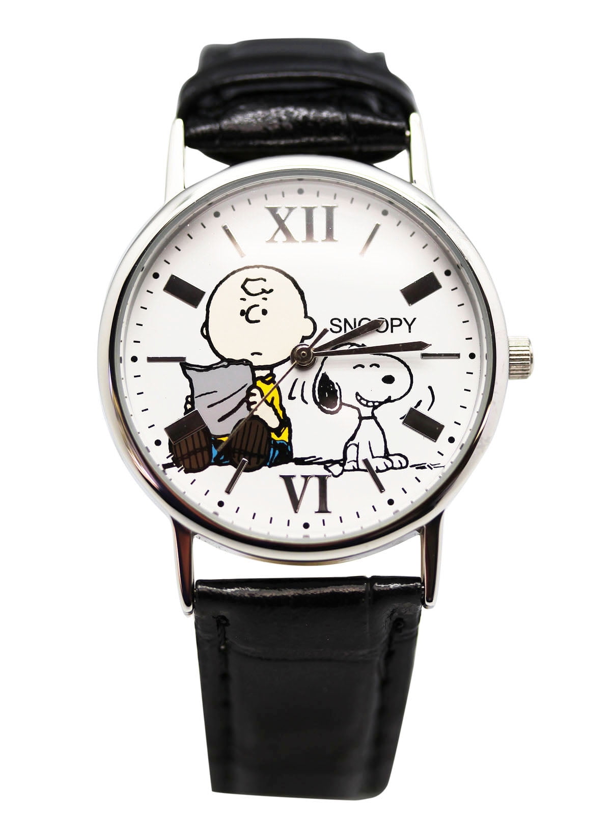 Disney - Charlie Brown and Snoopy Dial Face Watch With Black Faux ...
