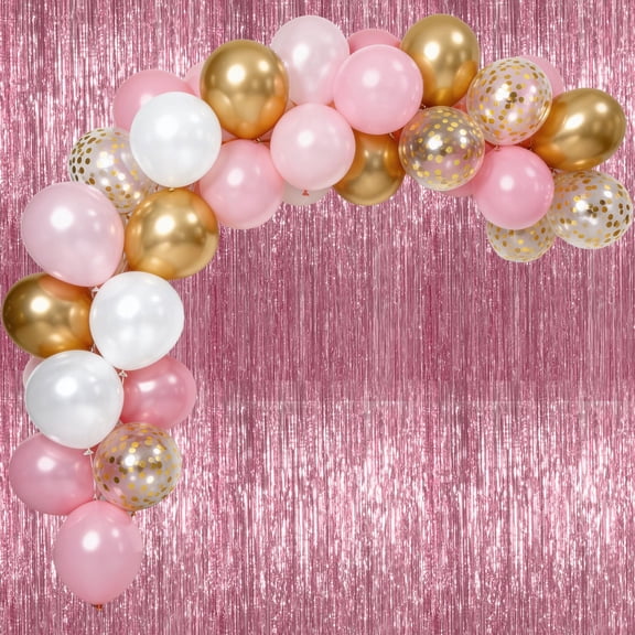 50Pcs 12 Inch Metallic Gold Pink Light Pink White Gold Confetti Balloons and 2 Pack Light Pink Streamer 3.2 x 6.56 FT for Birthday Wedding Baby Bridal Shower Party Decorations