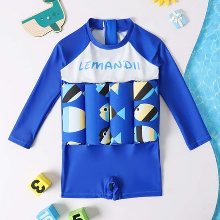 

CHGBMOK Summer Toddler Swimsuit Baby Girls Boys Float Suit One-Piece Swimwear Rashguard Cartoon Long Sleeve Zip Up Buoyancy Swimsuit